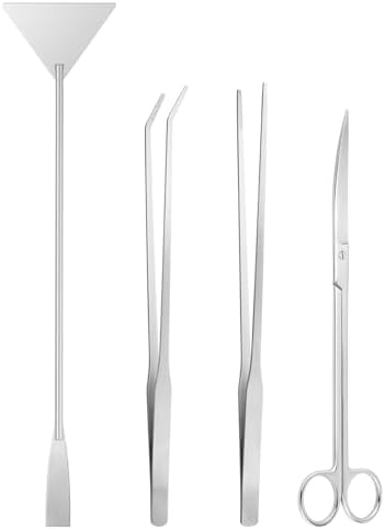 Aquascape Tools Aquarium Kit - 4PCS Terrarium Supplies Include Long Tweezers for Terrarium, Feeding Tongs, Aquarium Scissors, Aquarium Algae Scraper for Fish Tank Cleaning Plant Trimming