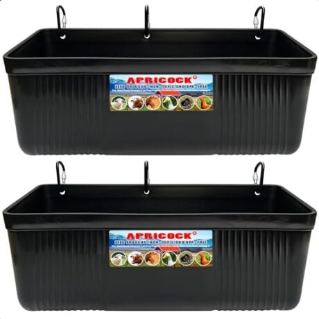 Large Feed Trough and Goat Feeder - 2 Pack Hanging Feeder with Clips, Black Waterer Bucket, Fence Feed Trough, Goat Supplies, 10 Quart