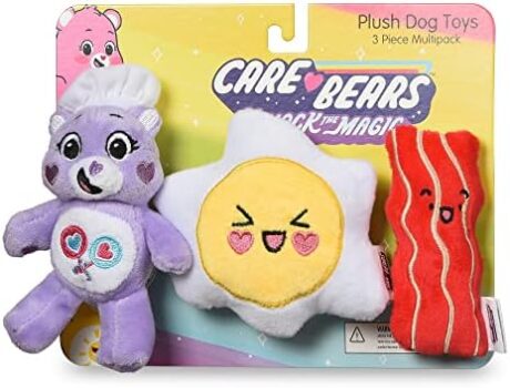 Pet Toy 3PC Set Share Bear Squeaker Plush with Crinkle Texture Eggs and Bacon