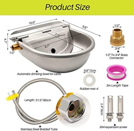 Automatic Dog Water Bowl Dispenser Large Breed Outdoor Stainless Steel Large Dog Water Bowl Dispenser Auto Water Dog Bowl Automatic Dog Waterer for Dog Chicken Livestock Horse Animal