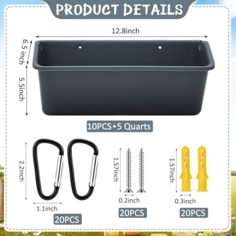 Wenqik Hanging Chicken Feeders Goat Feeders Plastic Goat Feeder Supplies with Metal Clips Chicken Waterer Feeder Bucket Container for Chick Duck Horse Pig Hog Poultry(10 Pack)