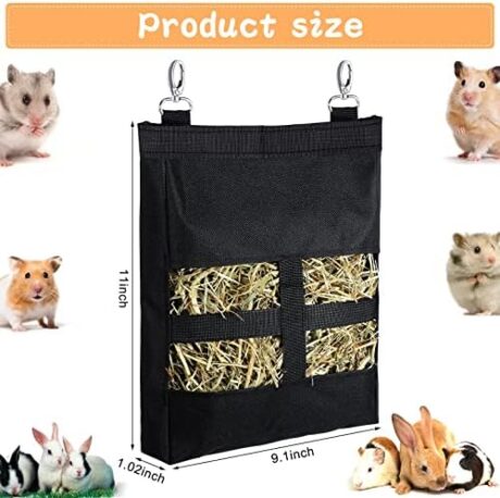 Frienda 2 Pcs Guinea Pig Hay Bag for Guinea Pigs Hay Bag for Rabbits Guinea Pig Hay Feeder Small Animal Hay Feeder Hanging Feeder Sack for Chinchilla Hamsters Small Animals Hay (Black)