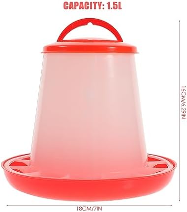 GANAZONO Chicken Waterer Chicken Water Dispenser Poultry Feeder Plastic Hanging Bird Automatic Chicken Feed Container Food Dispenser Storage Trough Feeding Dish (Red) Quail Feeder Chicken Feeder