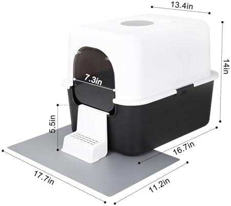 Cat Urine Litter Box with Lid, Fully Enclosed Splash and Leak Proof, High Edge and Odorless, Easy to Installation and Clean (Black with Pedal(S))