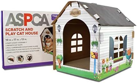 ASPCA Cardboard Cat House Hideaway Playhouse with Cat Scratcher Scratching Pad 19"L x 13"W x 17"H