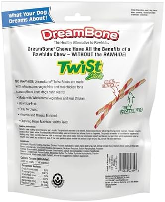 DreamBone Twist Sticks, Made With Real Chicken, Rawhide-Free Chews for Dogs, 50 Count