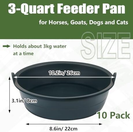 Sadnyy 10 Pcs Ox Tendon Feeder Pan, 3 Quart Feed Pan Utility Horse Feed Bucket Dog Bowl Horse Feeder for Cats Dogs Goats Horses Chicken Dust Bath Container Animal Feeding,10.2 x 3.1 Inch(Not Rubber)