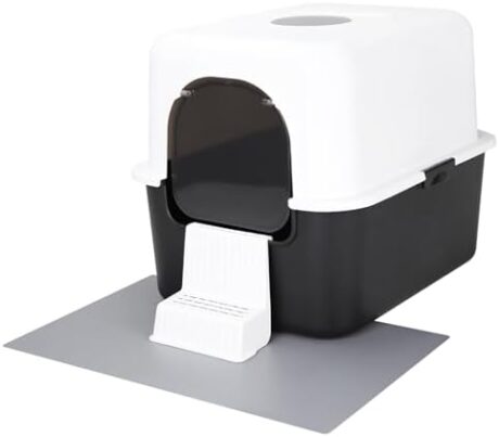 Cat Urine Litter Box with Lid, Fully Enclosed Splash and Leak Proof, High Edge and Odorless, Easy to Installation and Clean (Black with Pedal(S))