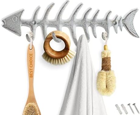Comfify Decorative Fish Bones Wall Mounted Towel Rack Stylish Cast Iron Hanger with 4 “Fish Bones