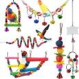 Parakeet Toys,7 Pcs Colorful Bird Toys for Parakeets,Pet Bird Cage Hammock Swing Climbing Ladders Chewing Toy Mirror Hanging Bell Wooden Perch for Budgerigar,Conures, Love Birds,etc