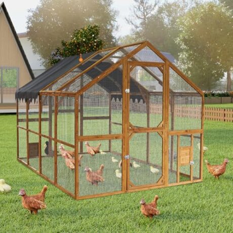 Zolyndo 111" Large Chicken Coop with Waterproof Cover, Wooden Walk in Chicken Runs for Yard, Chicken Pens Outdoor with Top, Pet Playpen Exercise Pen Catios for Rabbit Duck Cat, Brown