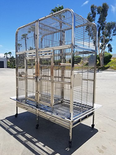 XL Size Full 304 Stainless Steel Double Macaw Cockatoo Parrot Bird Pet Breeder Cage w/Divider SUS304 Medical Grade Steel